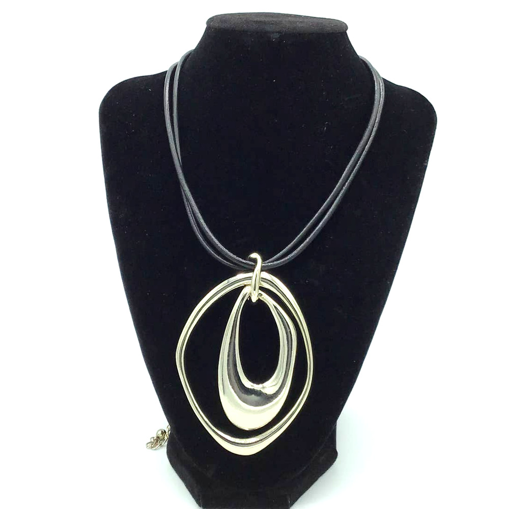 Susan Graver Leather Silver Abstract Necklace